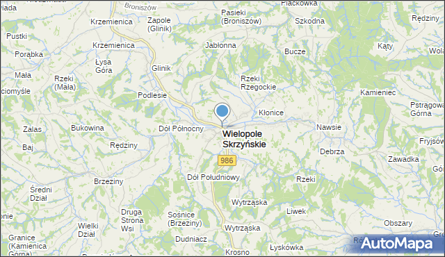 mapa Wielopole Skrzyńskie, Wielopole Skrzyńskie na mapie Targeo